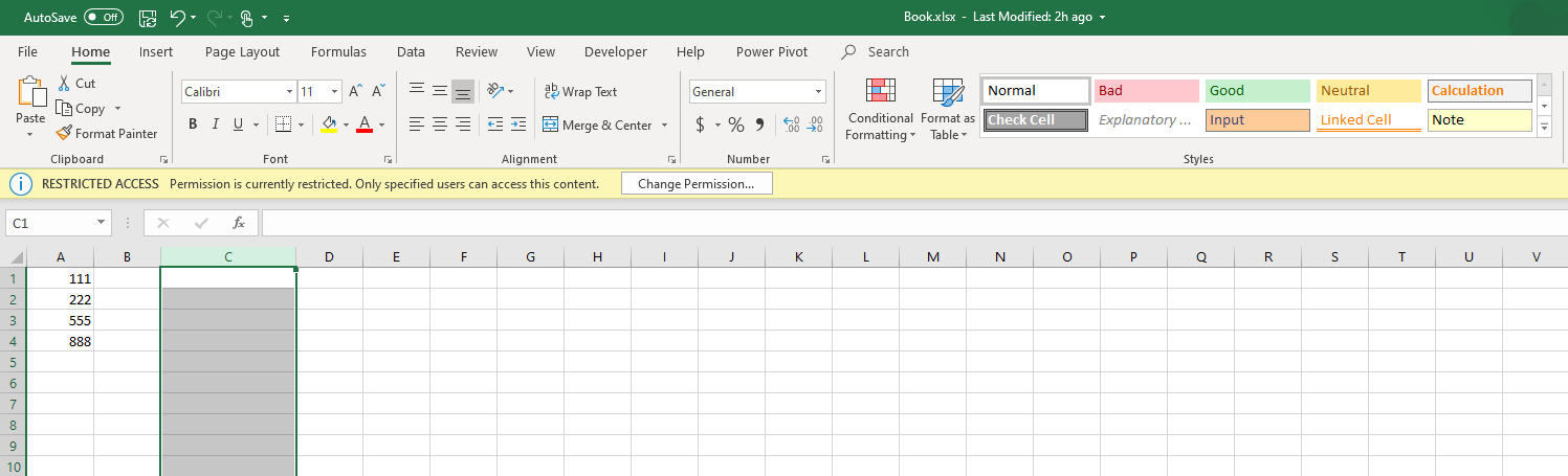 Excel with IRM Protected Read Permission cannot edit width of column ...