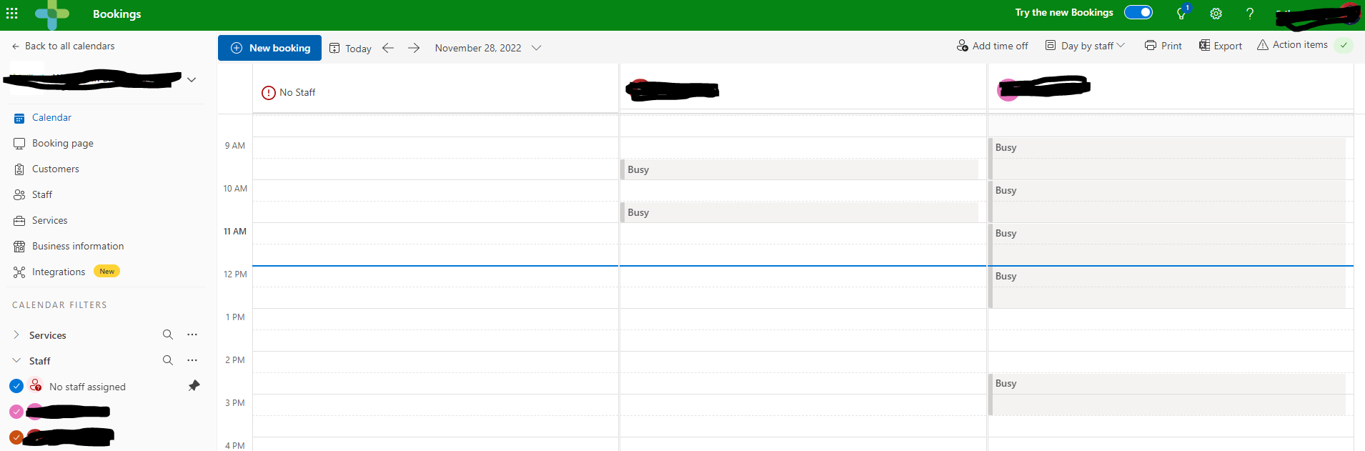 Bookings app: Work week calendar not showing staff availability ...