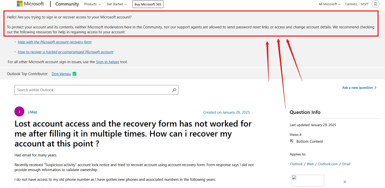 Lost account access and the recovery form has not worked for me after ...