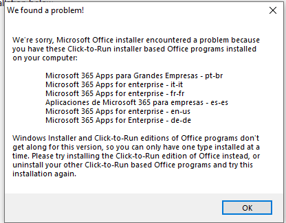 I cannot install MS Project as it says I have Click to Run installer ...