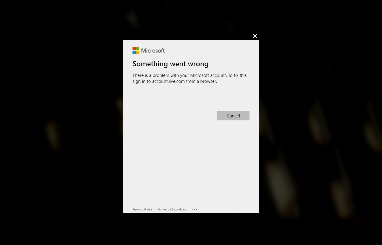 something went wrong there is a problem with your microsoft account. to ...