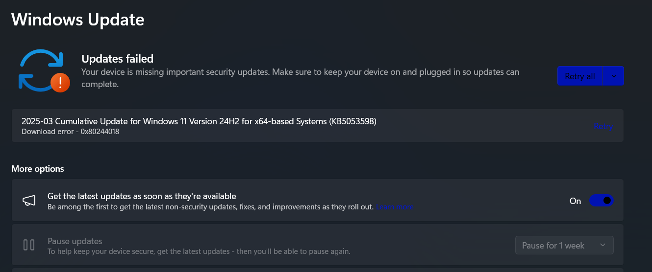cumulative update for windows 11 version 24h2 stuck at 0