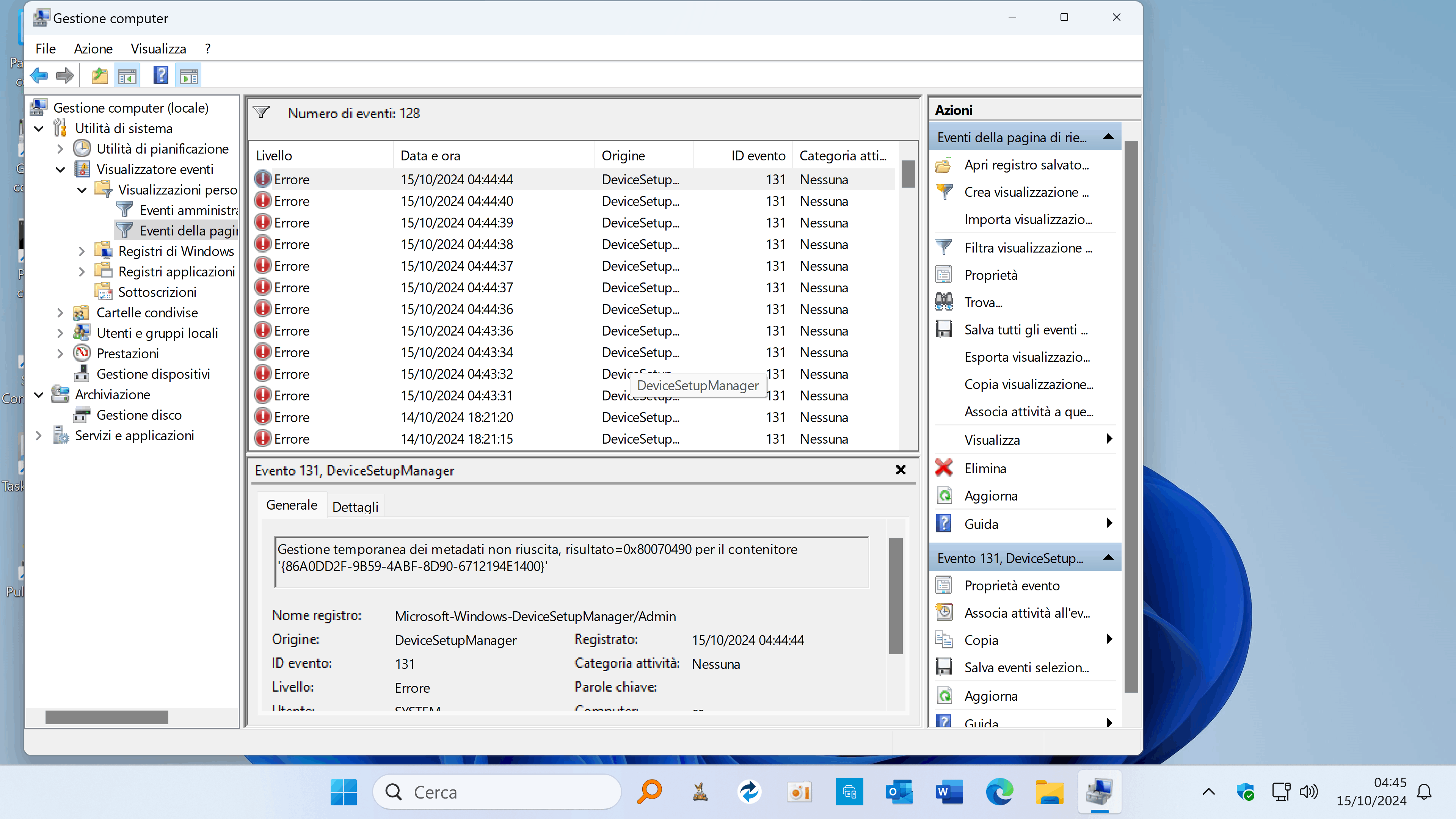 windows 11- errore 131- device setup manager - Microsoft Q&A