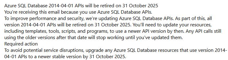 Azure SQL API UPDATE - Microsoft Q&A