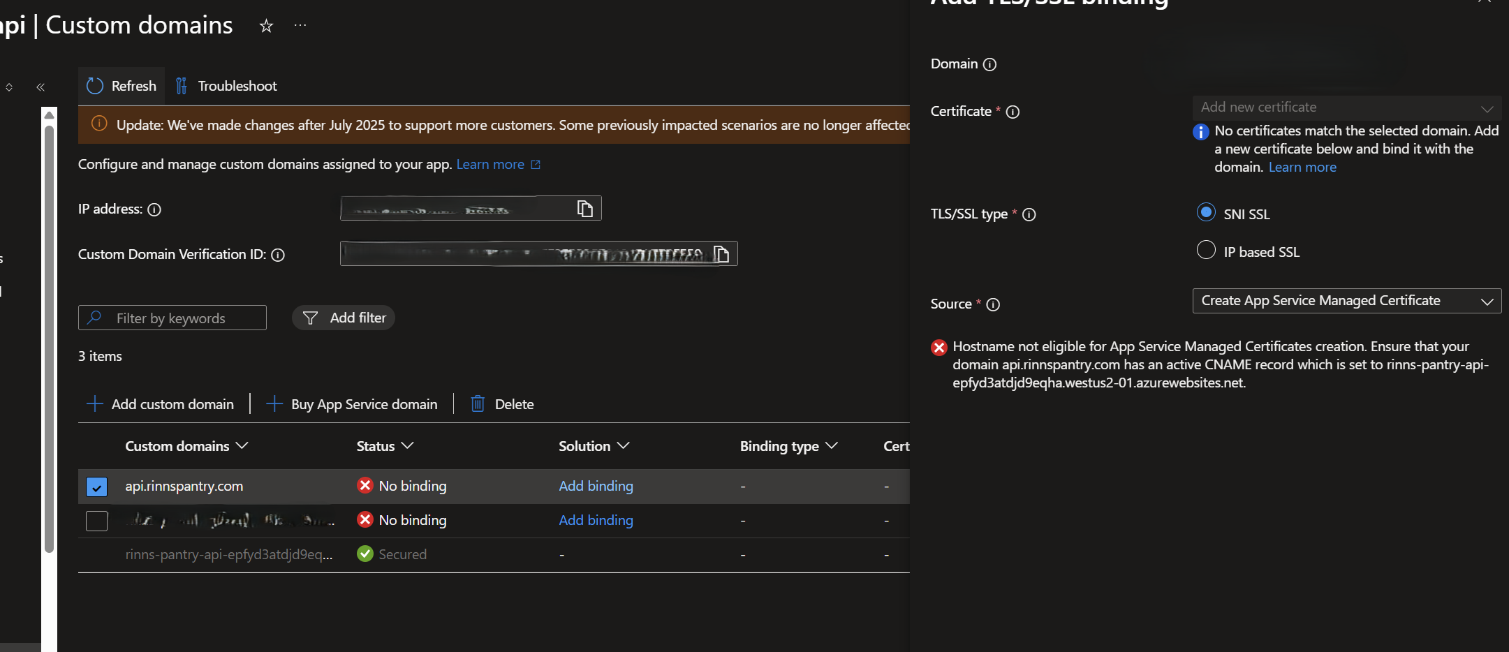Cannot create Managed Certificate for Custom Domain - Microsoft Q&A