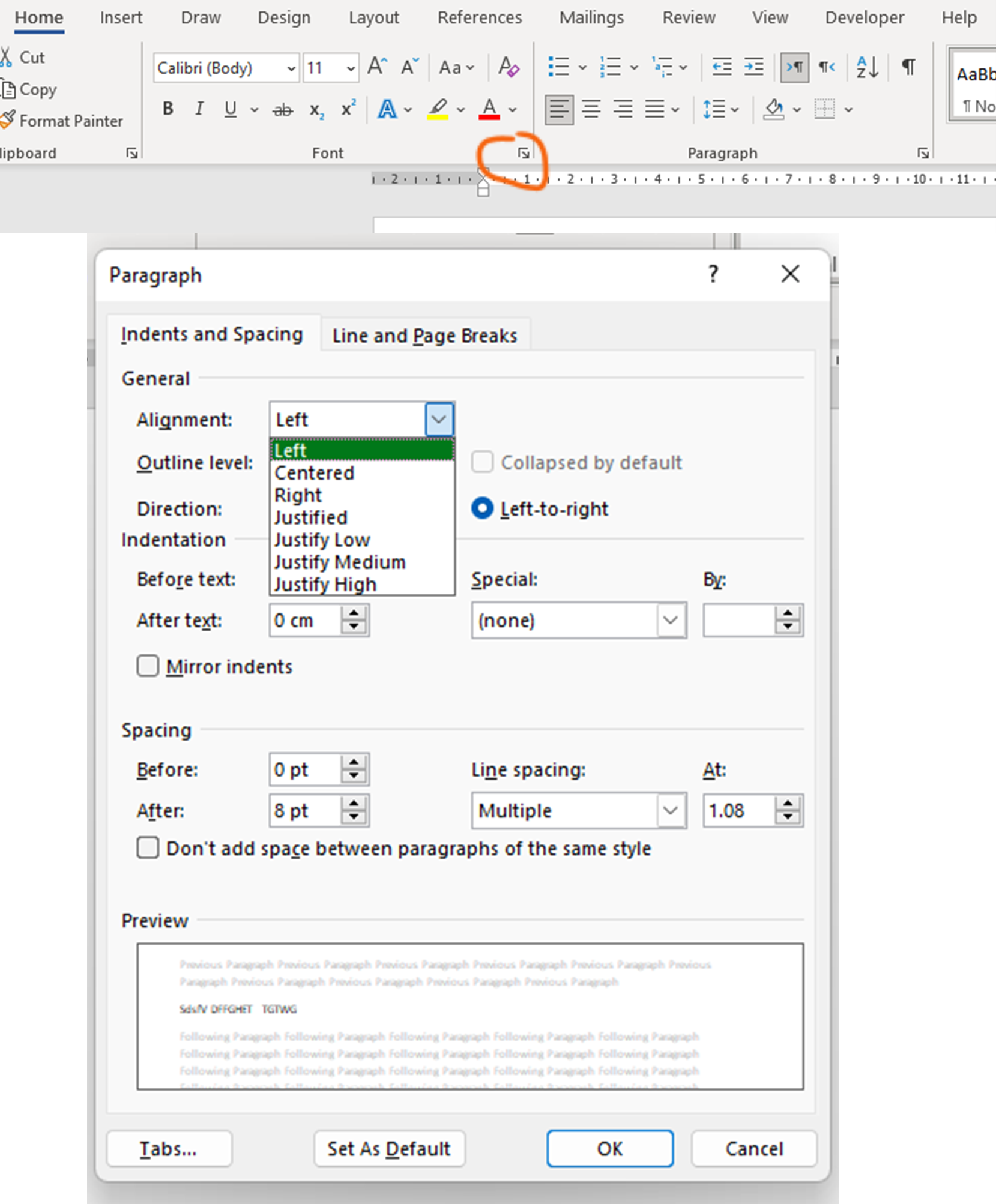 I have default right alignment for both Word and Outlook. How can I ...