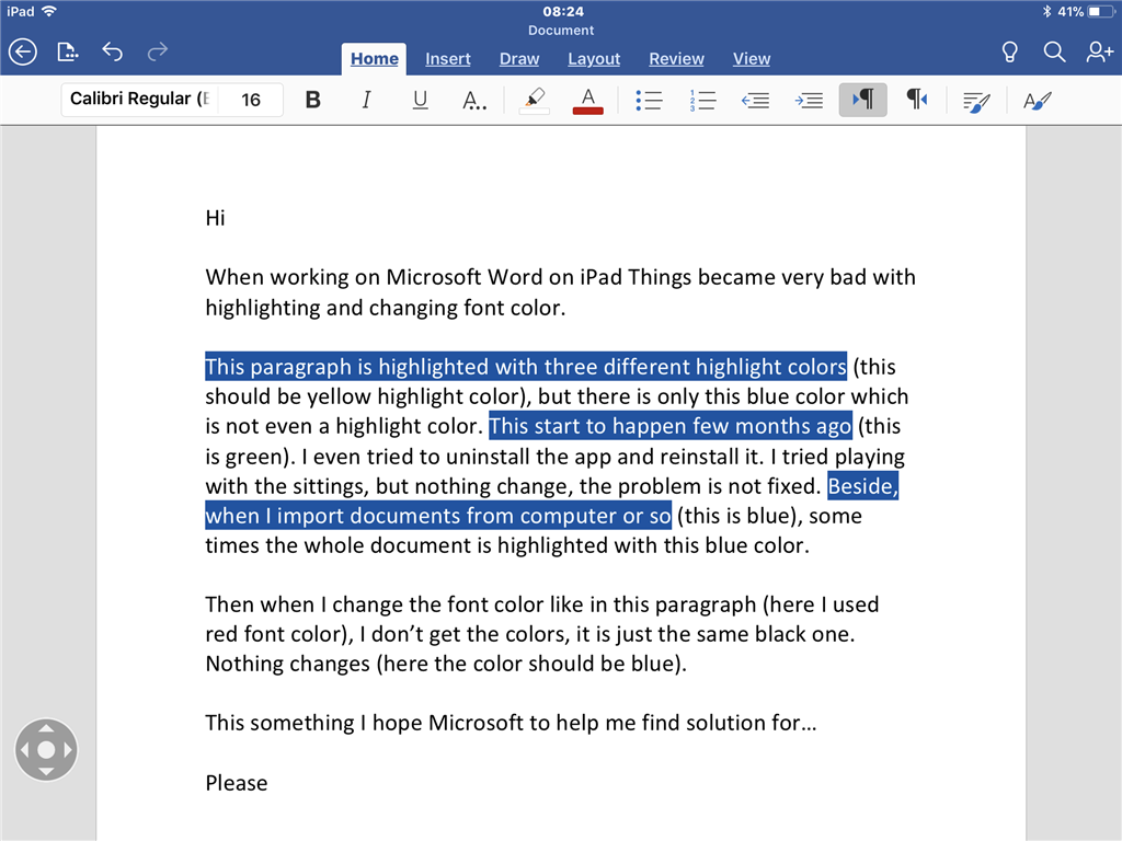 Microsoft Word for iPad - highlight and font color problem ...