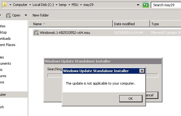 Microsoft Windows Server Patches not installing 2008 R2 Standard (SP1). -