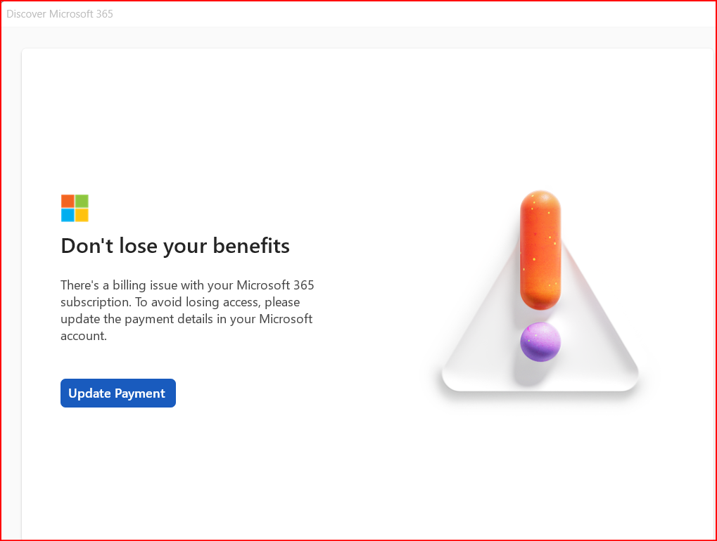 Microsoft Update Payment Notification