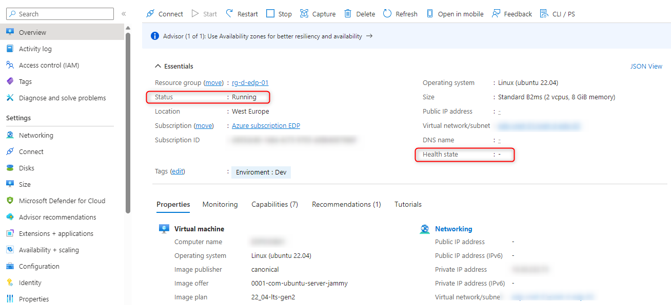 VM availability status 