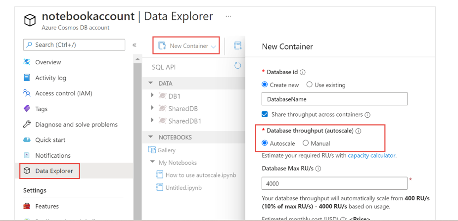 CosmosDB settings for databas and container - Microsoft Q&A