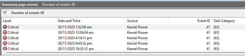 [Resolved] Windows 11 version 25H2 Kernel 41 power error. need help ...