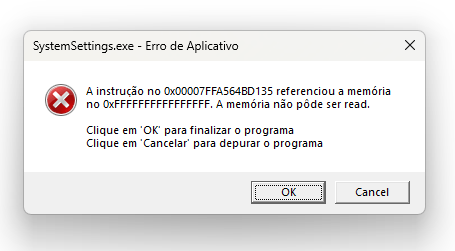 A instrução no 0x00007FFA5C1AD135 referenciou a memória no