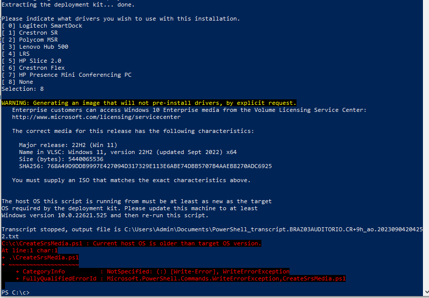 Erro ao criar a midia de instalacao do Windows MTR sem drivers (opcao 8 ...
