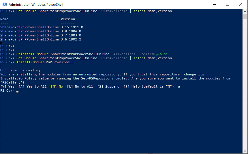The term 'Connect-PnPOnline' is not recognized as the name of a cmdlet, function, script file, or operable program