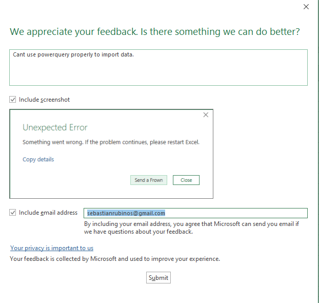 OFFICE 365 - POWER QUERY (UNEXPECTED ERROR) - Microsoft Q&A