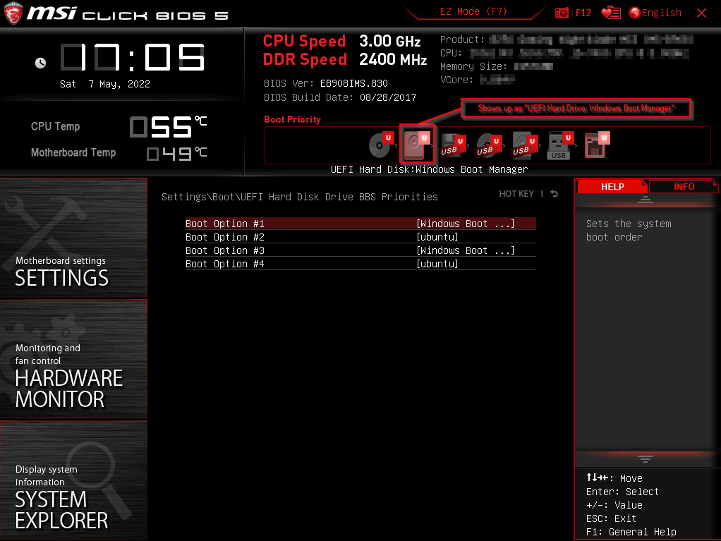 How to boot from a different SSD, if I can only see 
