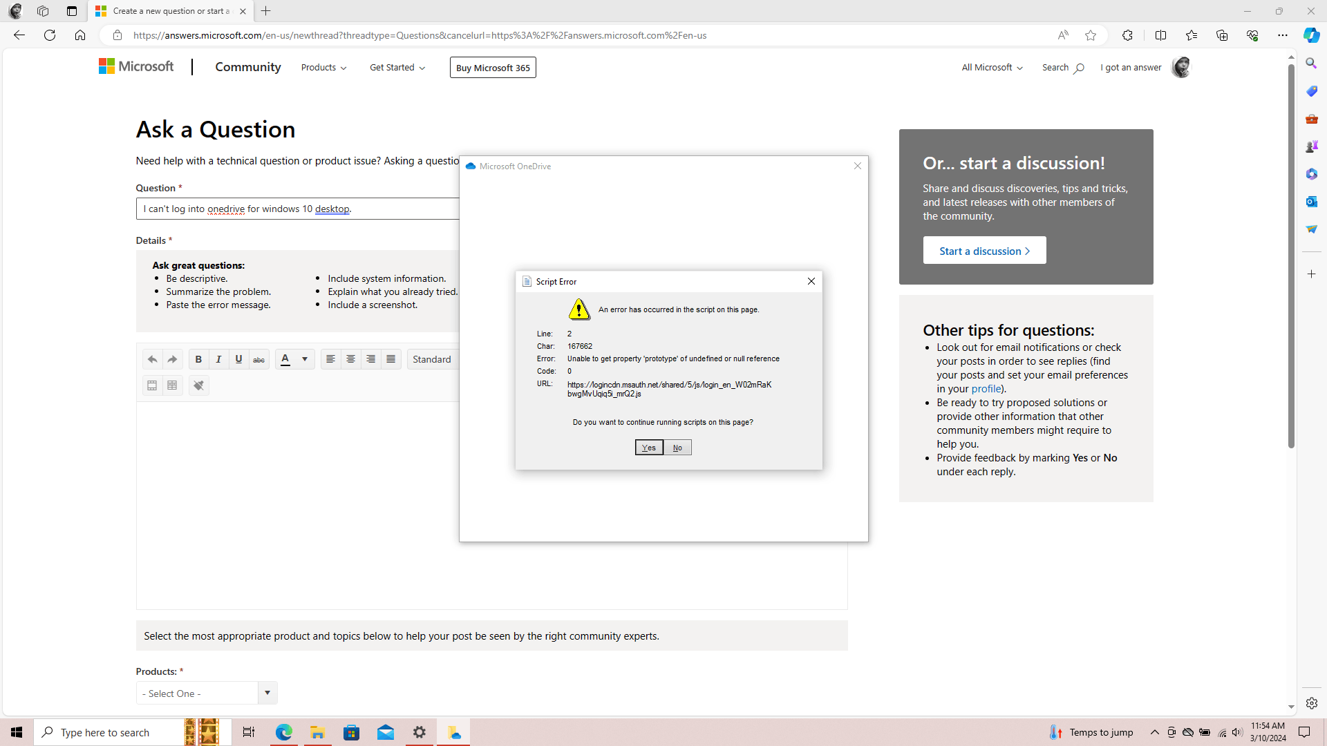 I can't log into onedrive for windows 10 desktop. - Microsoft Q&A