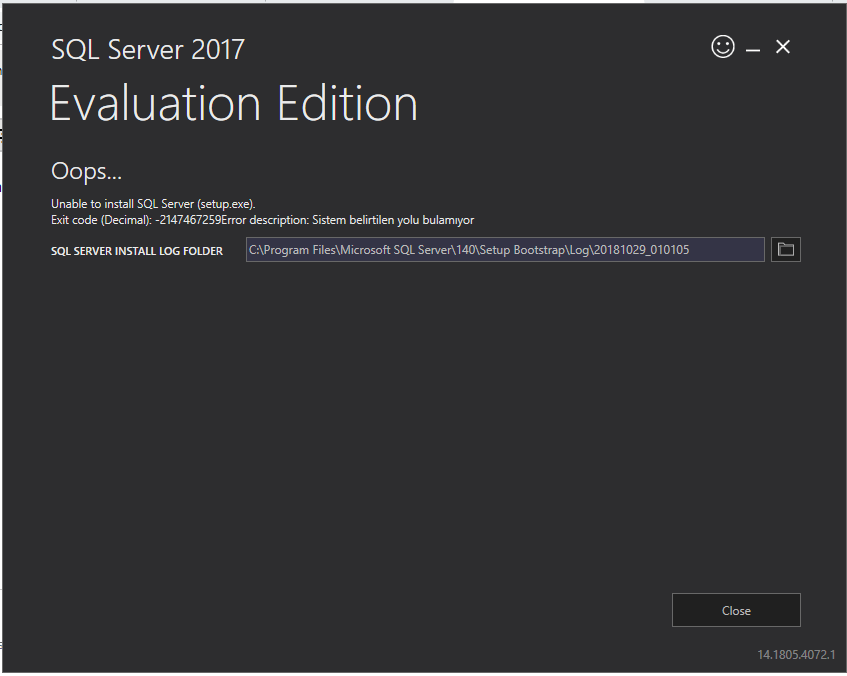 SQL Server 2017 Kurulum Hatası - Microsoft Q&A
