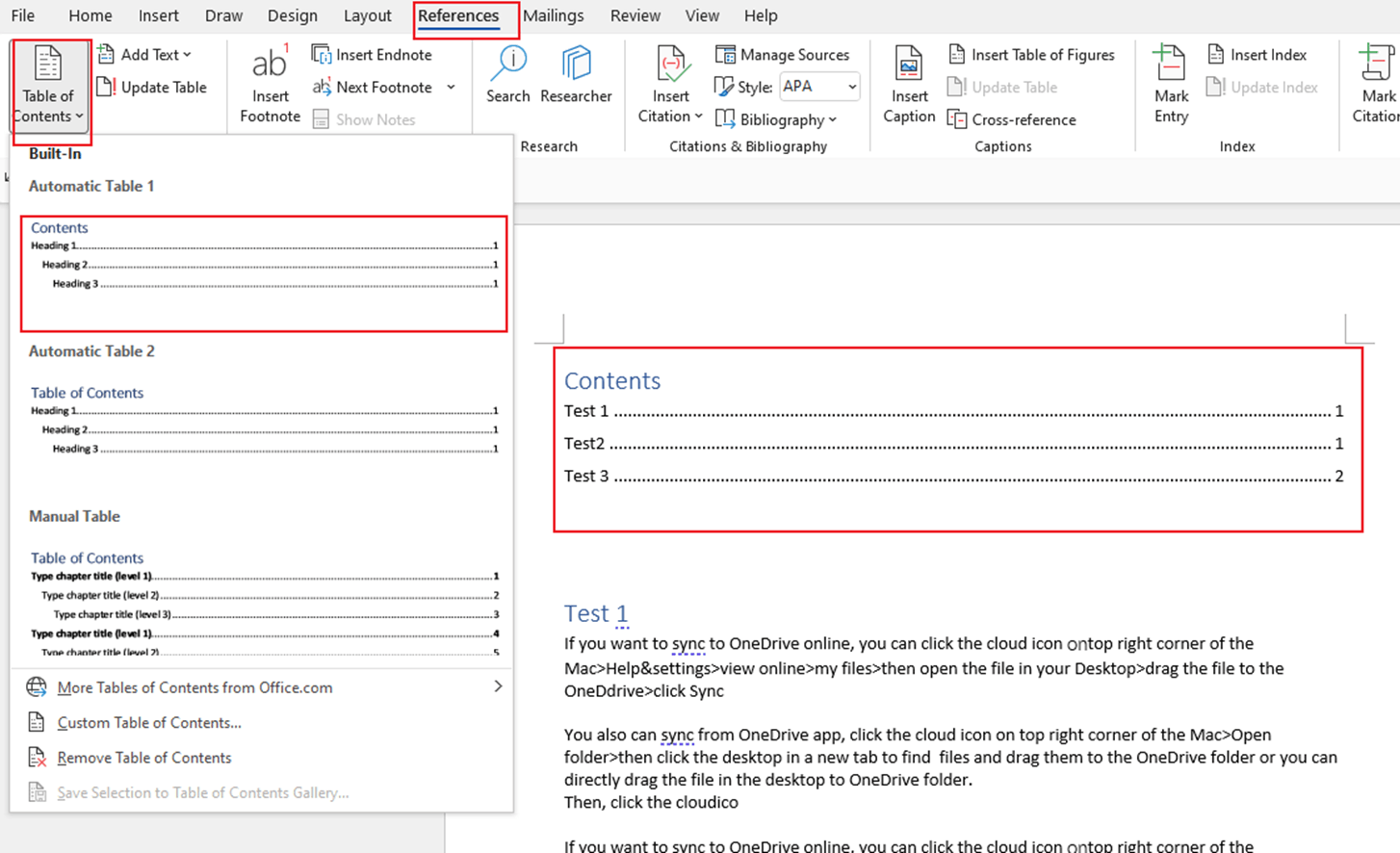 How to display a table when a dropdown menu is selected? (Word for ...