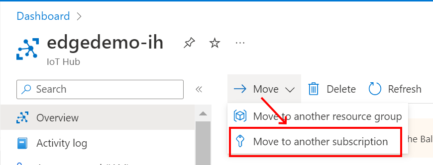 Move Iothub to another subscription - Microsoft Q&A