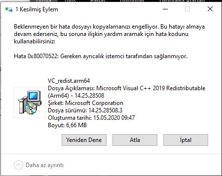 hata 0x80070522 lütfen yardım edin - Microsoft Q&A