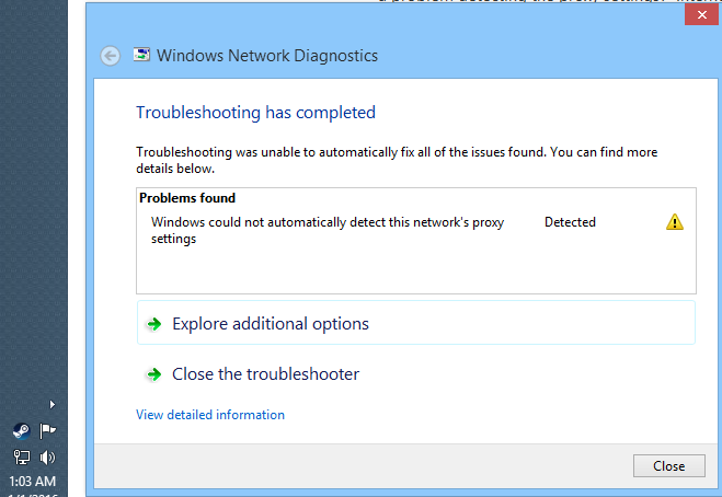 Windows could not automatically detect this network's proxy settings ...