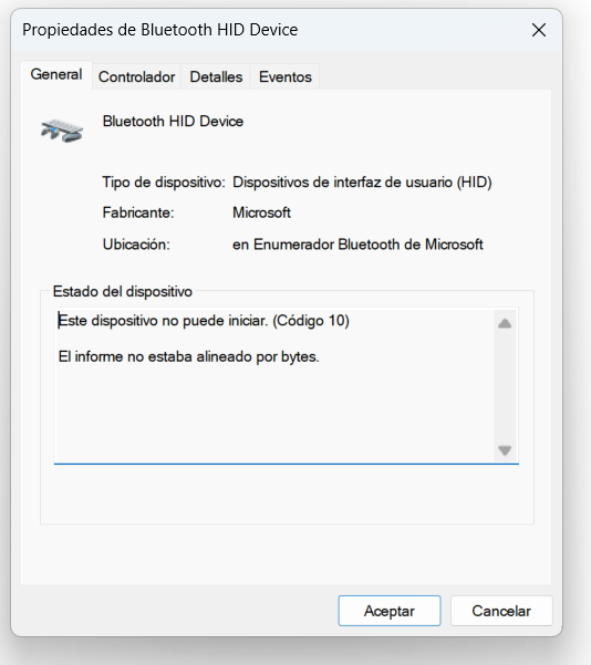 Bluetooth HID Error Código 10 - - Microsoft Q&A