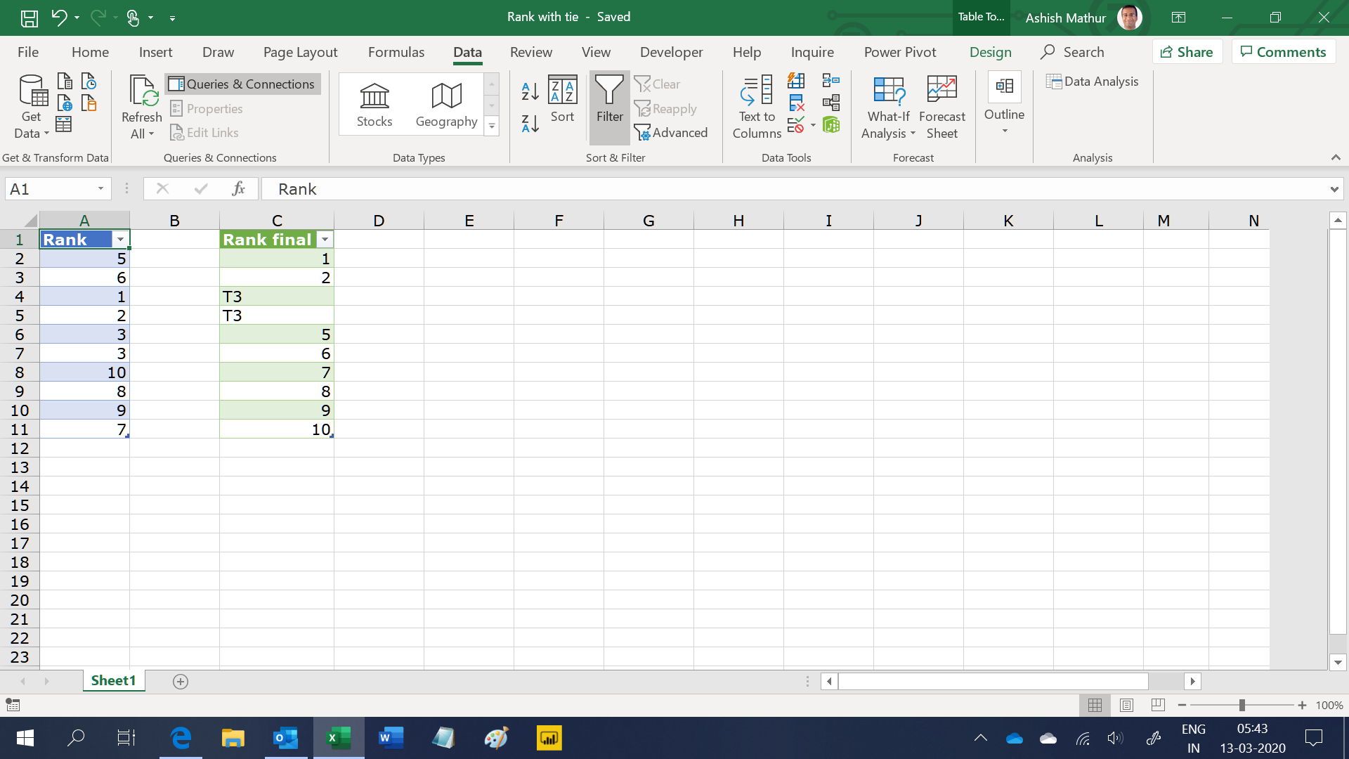 Excel Rank formula - Microsoft Q&A
