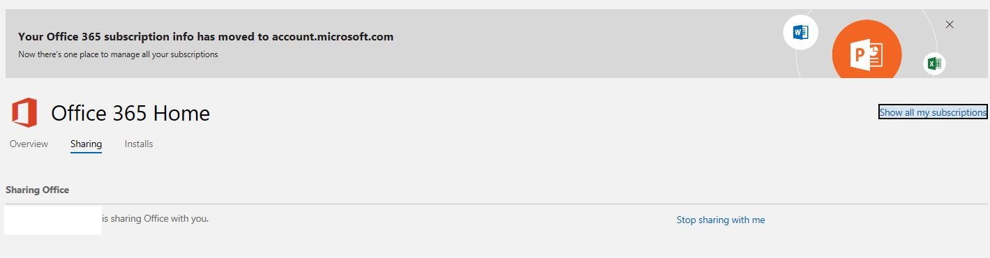 Missing Share Office 365 Home Subscription Button - Microsoft Q&A