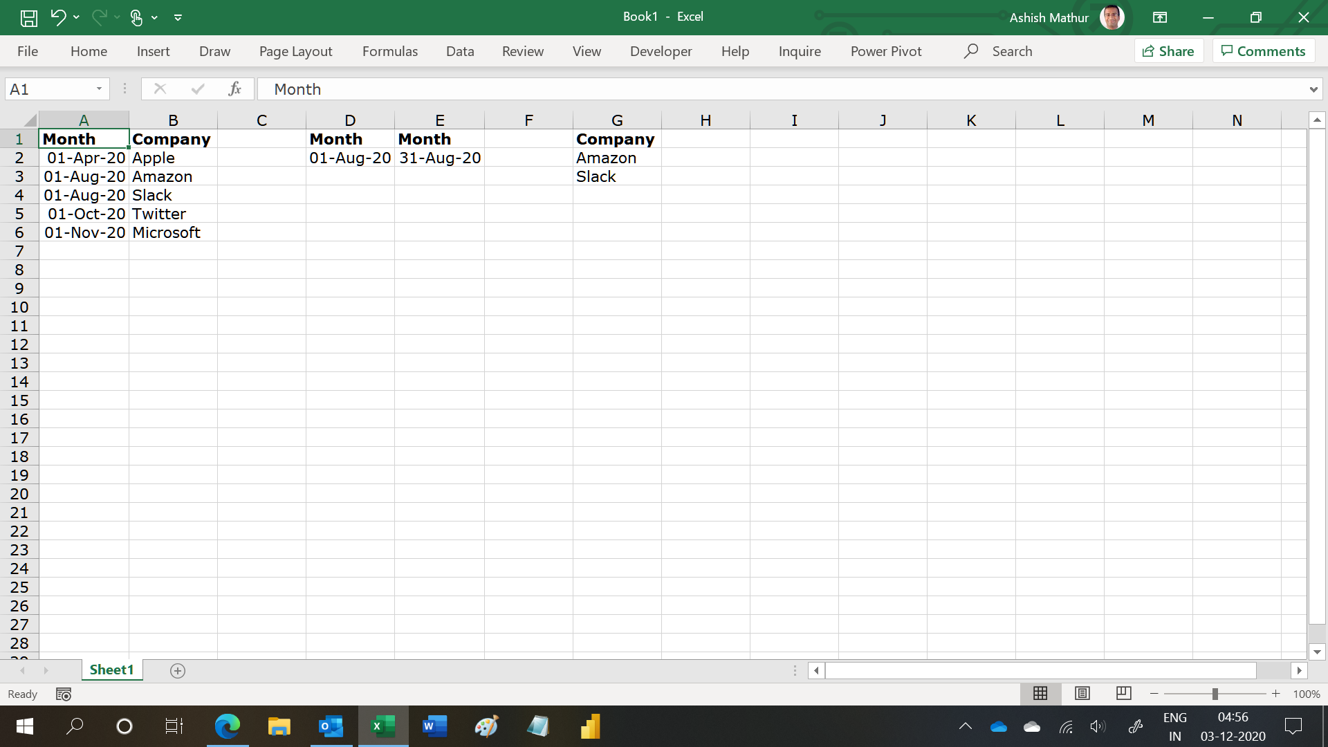Pulling Company Name into summary sheet based on date - Microsoft Q&A