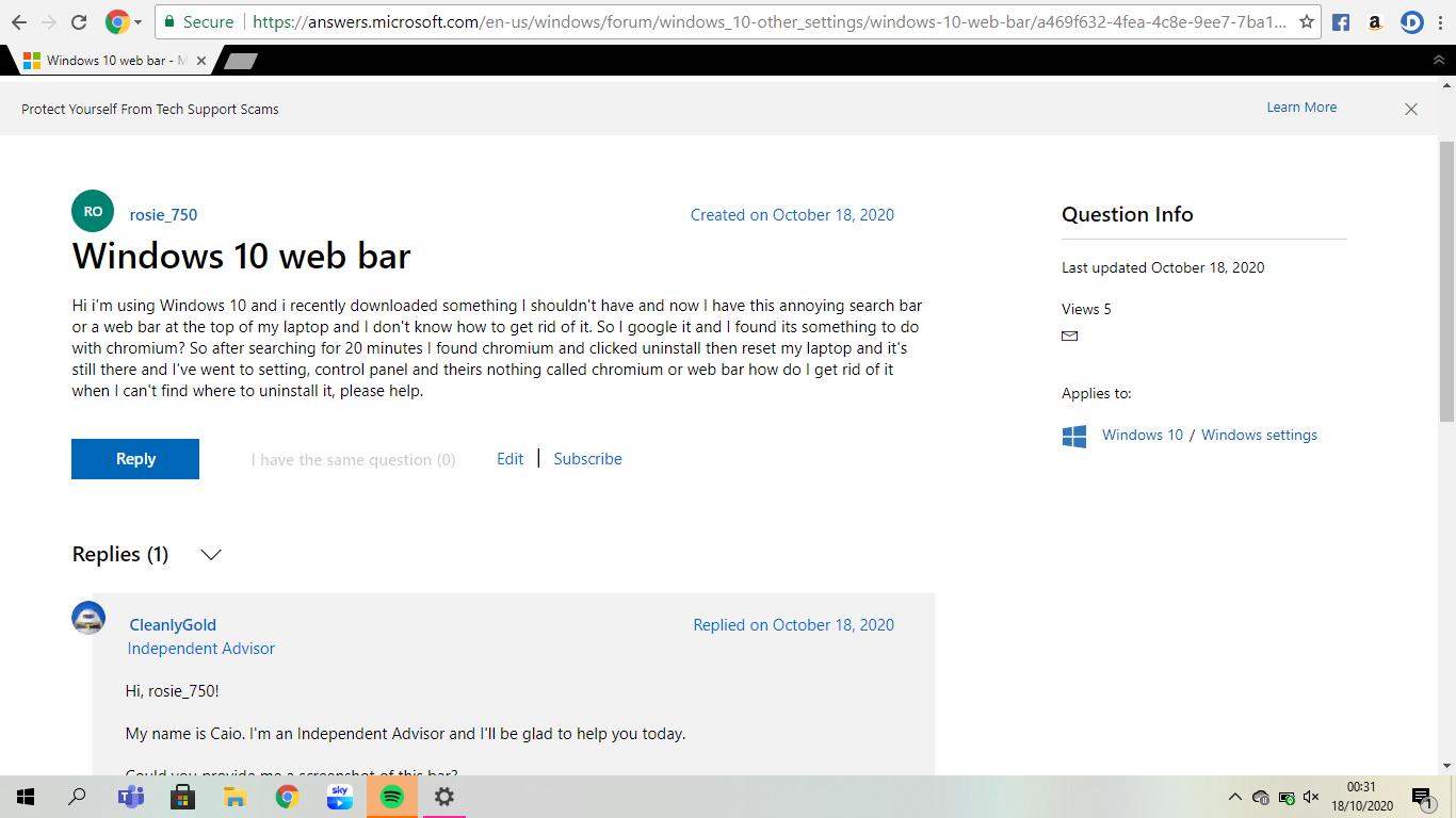 Windows 10 web bar - Microsoft Q&A