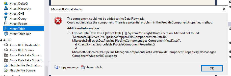 Face Error while using Xtract IS component in SSIS using VS 2017 ...