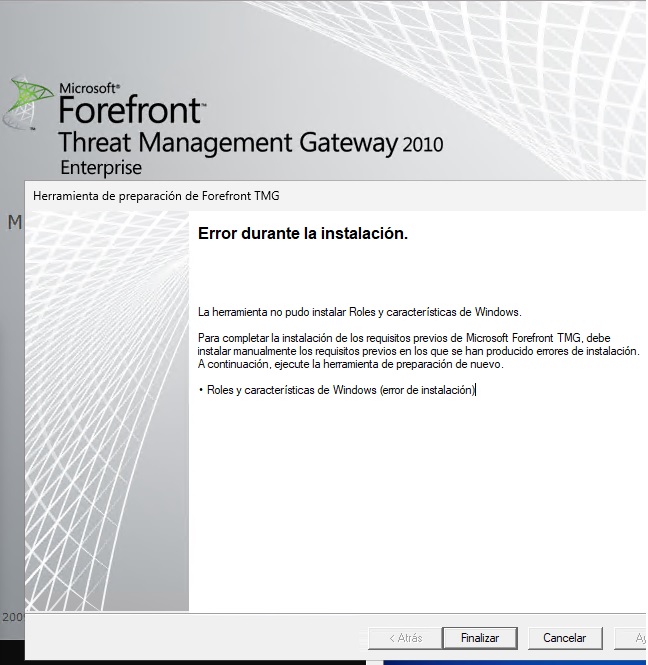 Error de Instalacion del TMG ForeFront 2010 en Windows Server 2025 ...