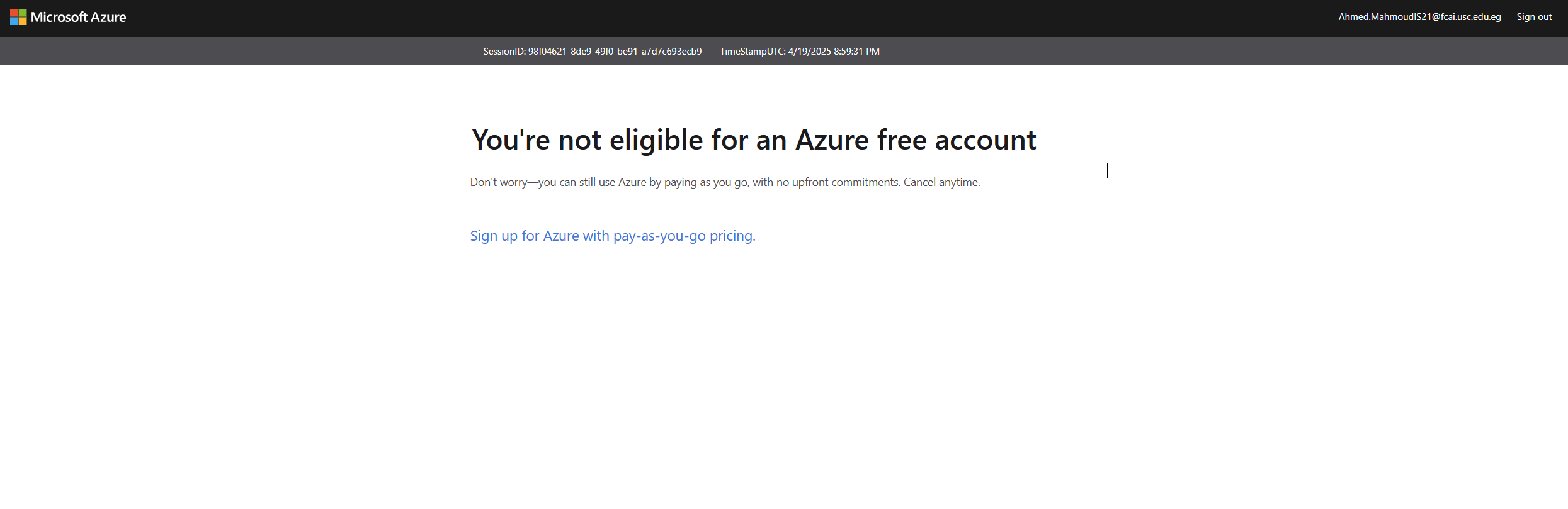 Issue with Azure Free Account Sign-Up Using University Email ...