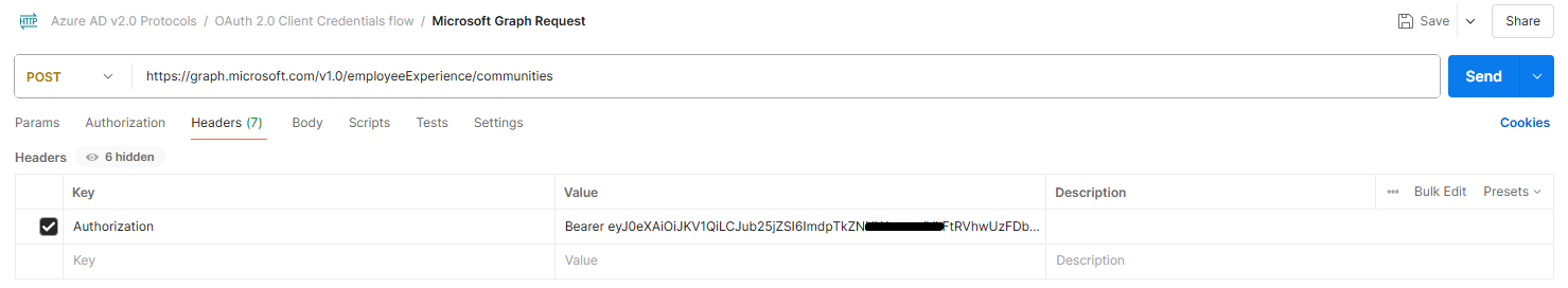 An error occurs when running Viva Engage's community-created Graph API ...