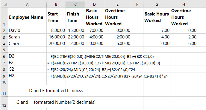 Excel Formula - Calculate total hours worked between 2 times ...