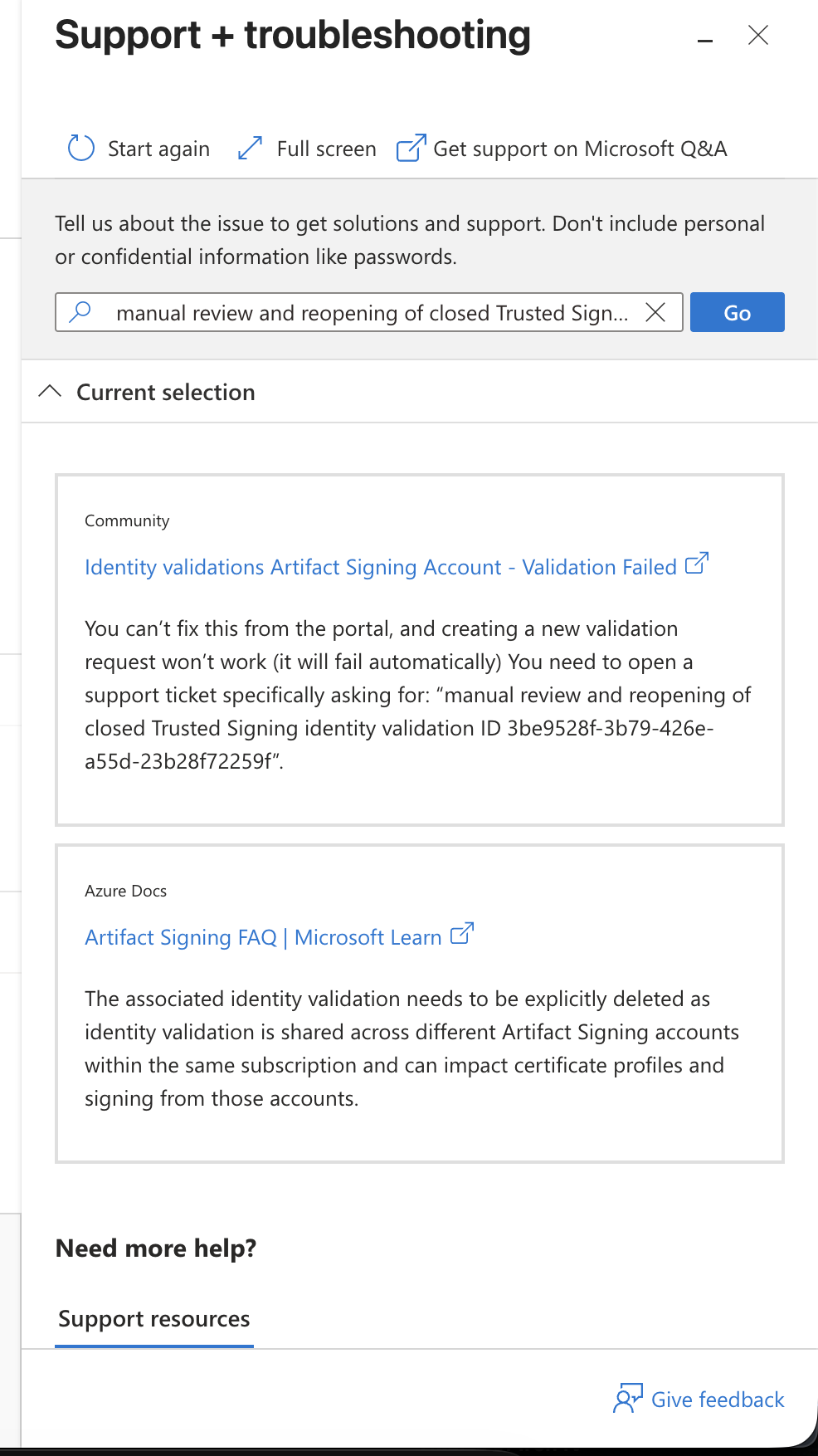 Identity validations Artifact Signing Account - Validation Failed ...