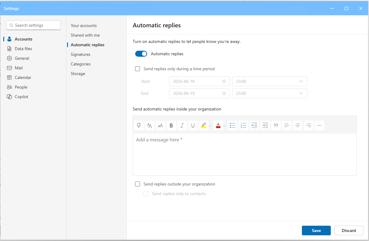 Can I set up an out of office automatic reply for only those outside of ...