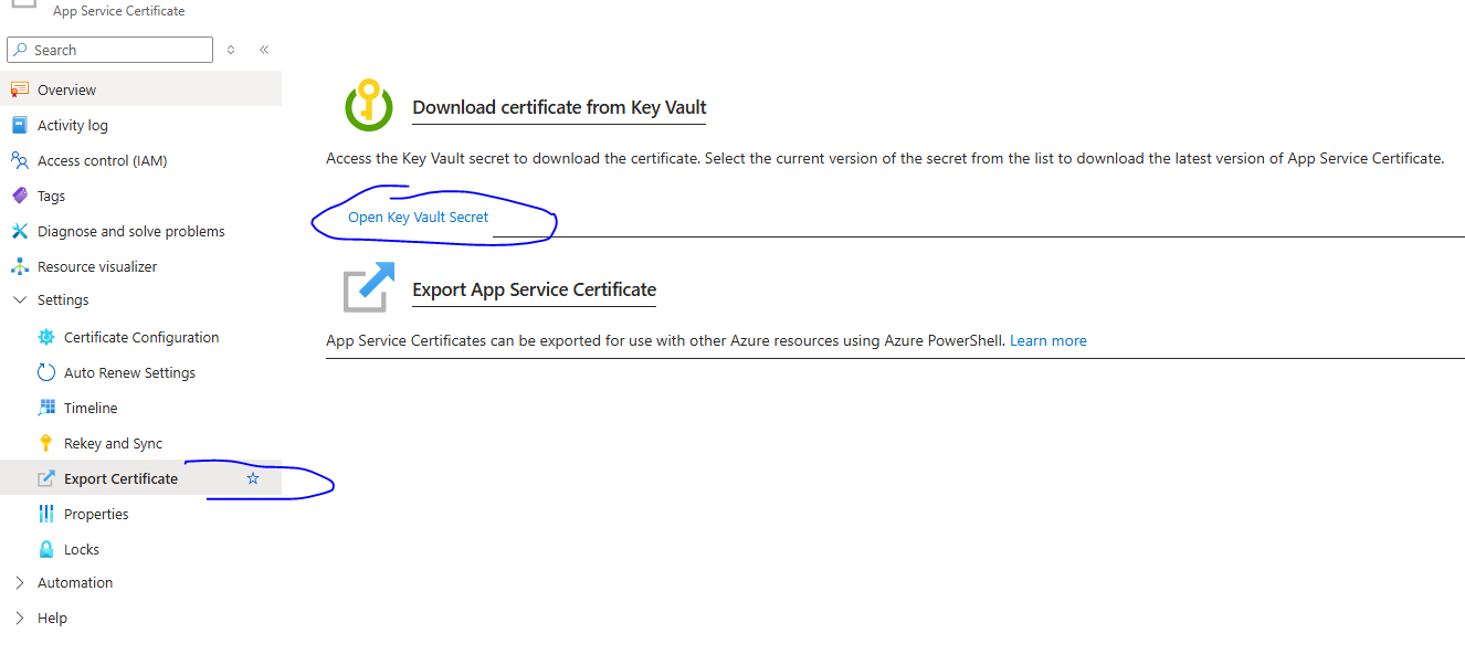 export certificate from App Service Certificate azure service not work ...