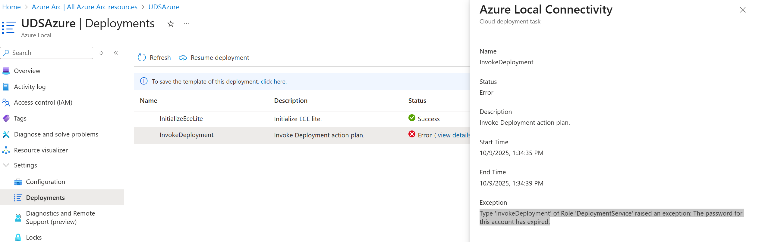 Type 'InvokeDeployment' of Role 'DeploymentService' raised an exception ...