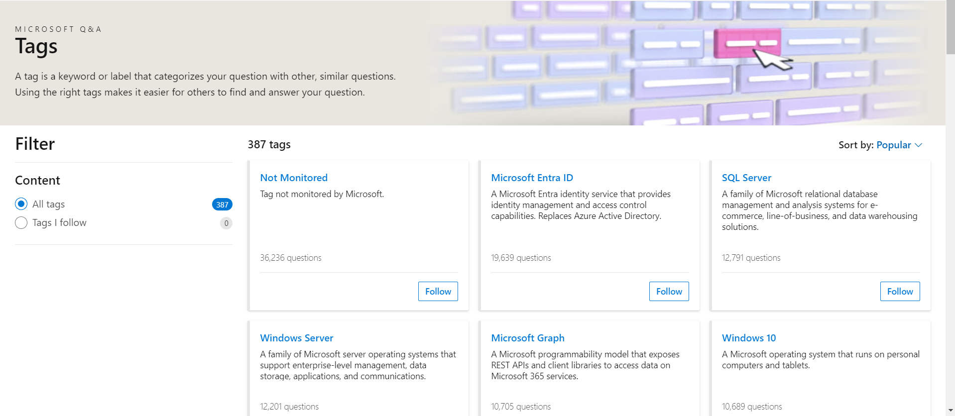 Filter in Q&A Topics - Microsoft Q&A