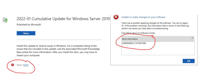 WINDOWS UPDATE FAILING TO INSTALL THROUGH SOFTWARE CENTER - Microsoft Q&A