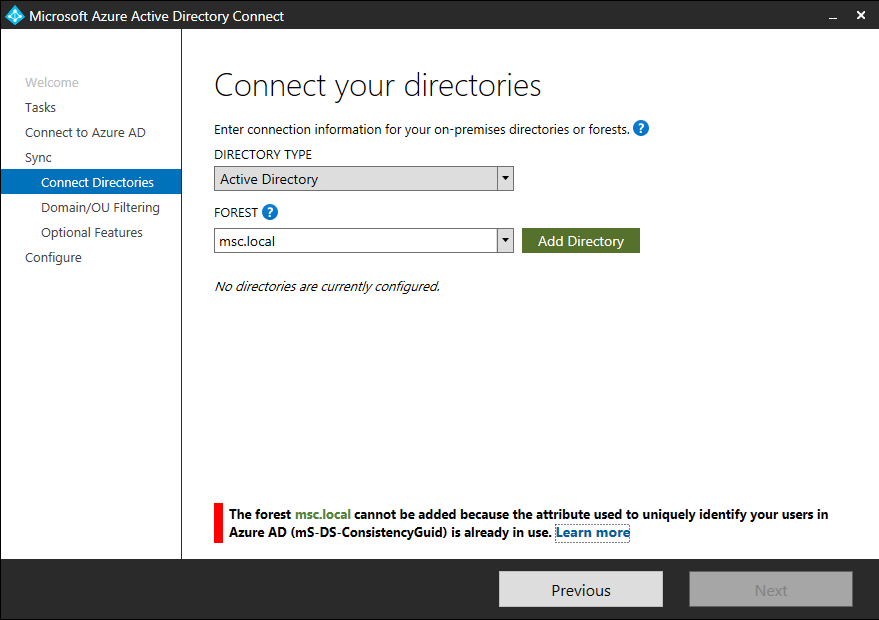 Can't re-add Active Directory to Azure AD Connect - Microsoft Q&A