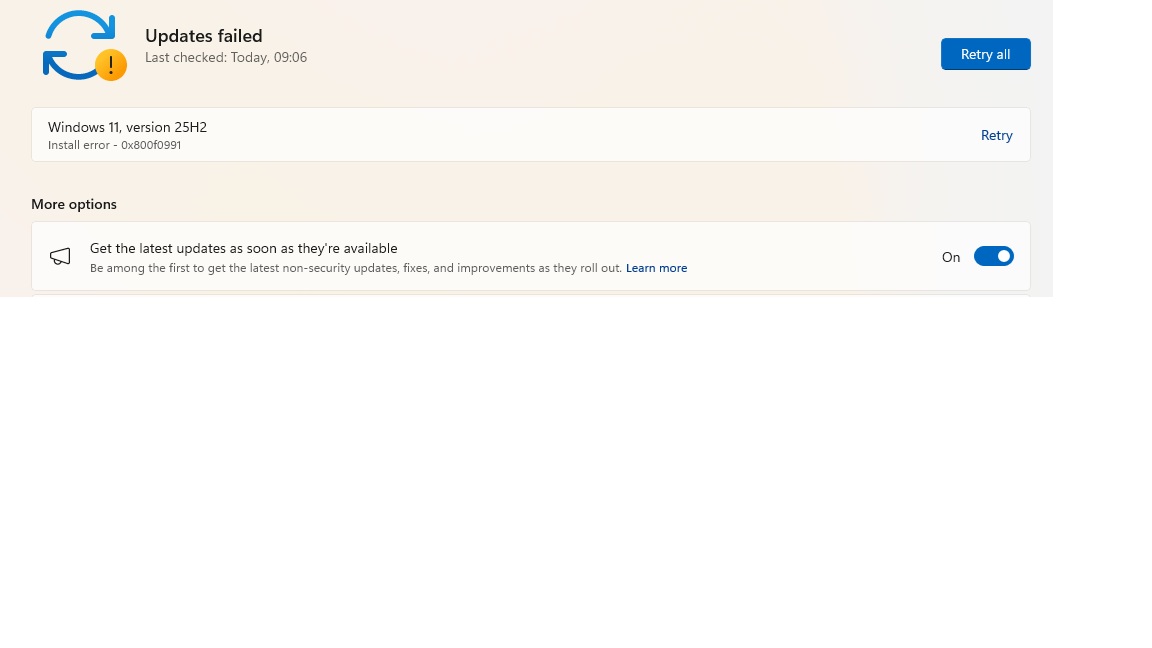 windows update error 0x800f0991 - Microsoft Q&A