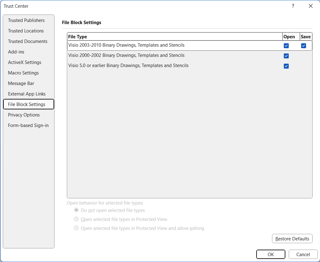 Visio stencil file type blocked by Trust Center - Microsoft Q&A
