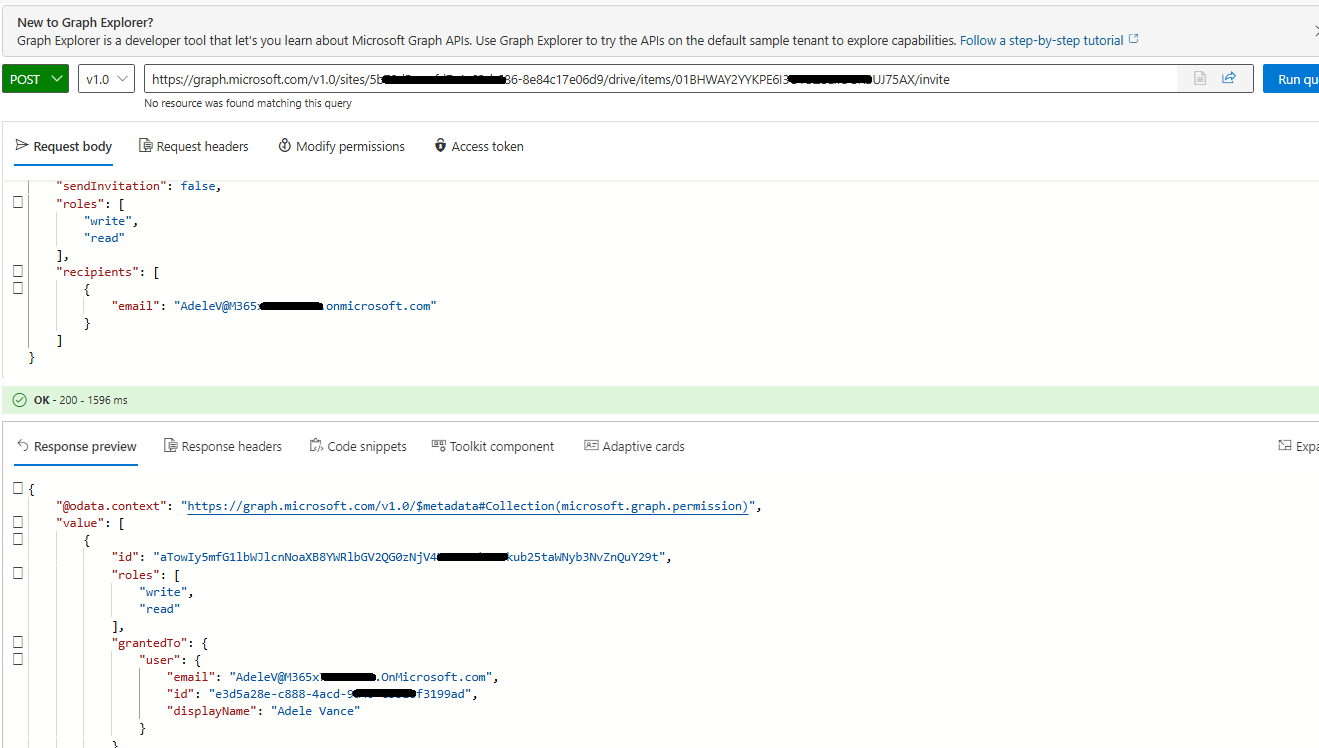 Sample request body for createLink api scope USER - Microsoft Q&A