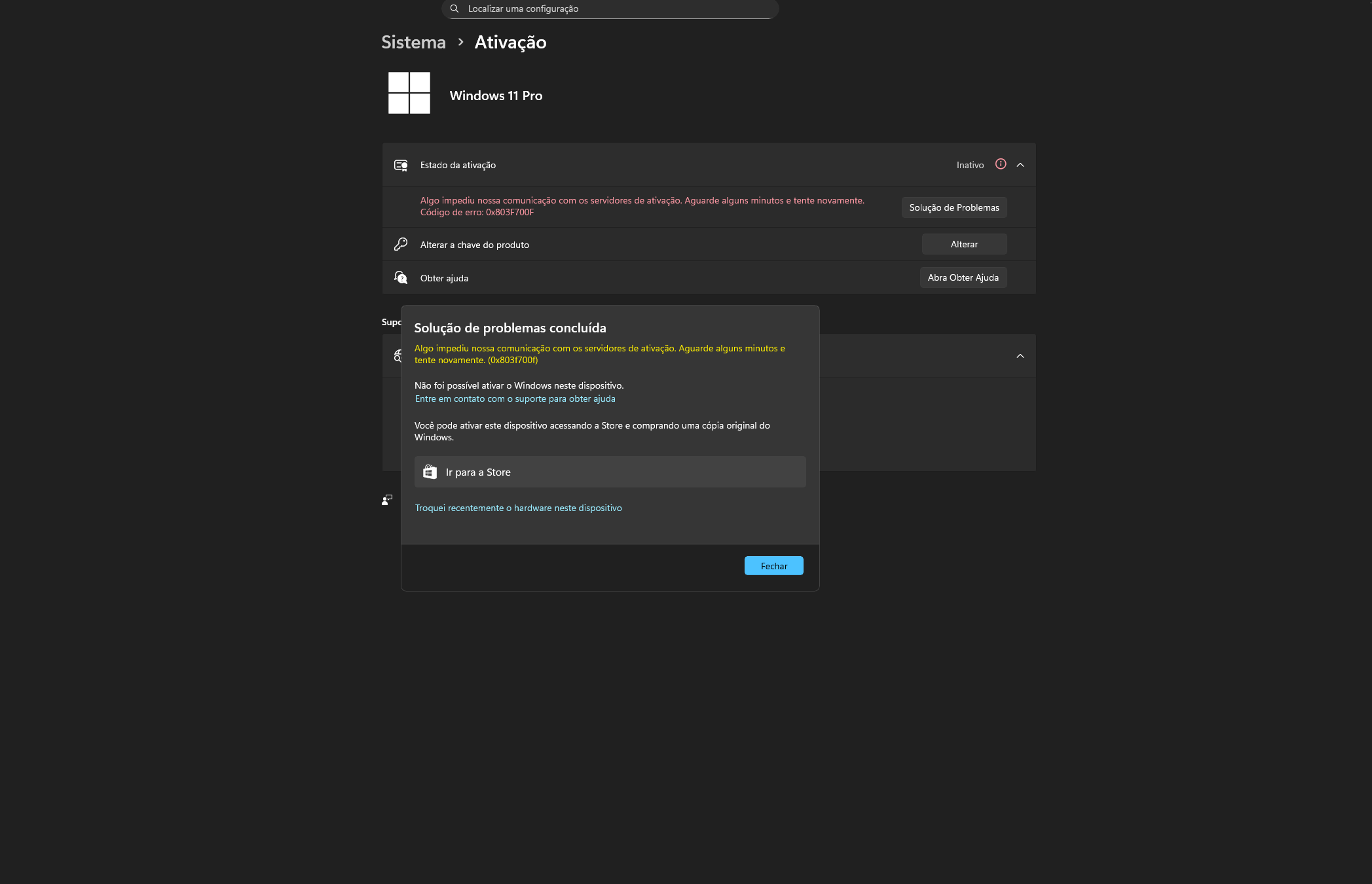 nao consigo ativa o windows parece um codico de erro:0x803F700F