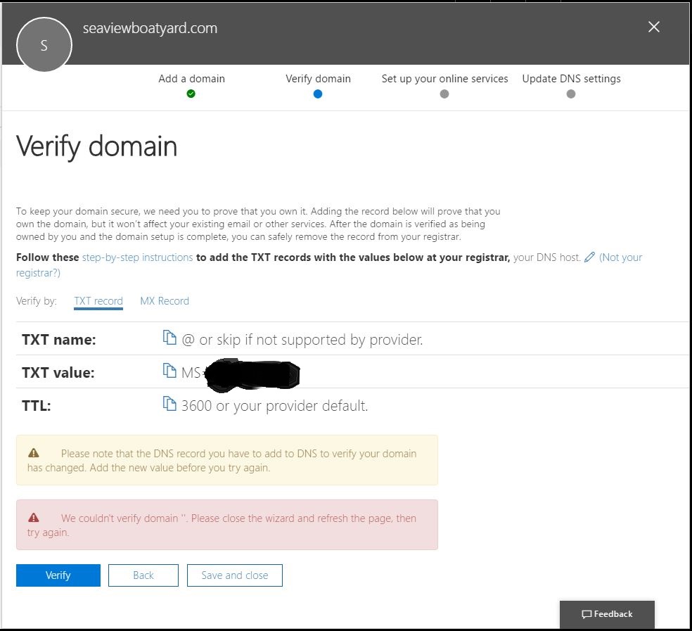 Custom Domain Verification Issue In portal.office.com - Microsoft Q&A
