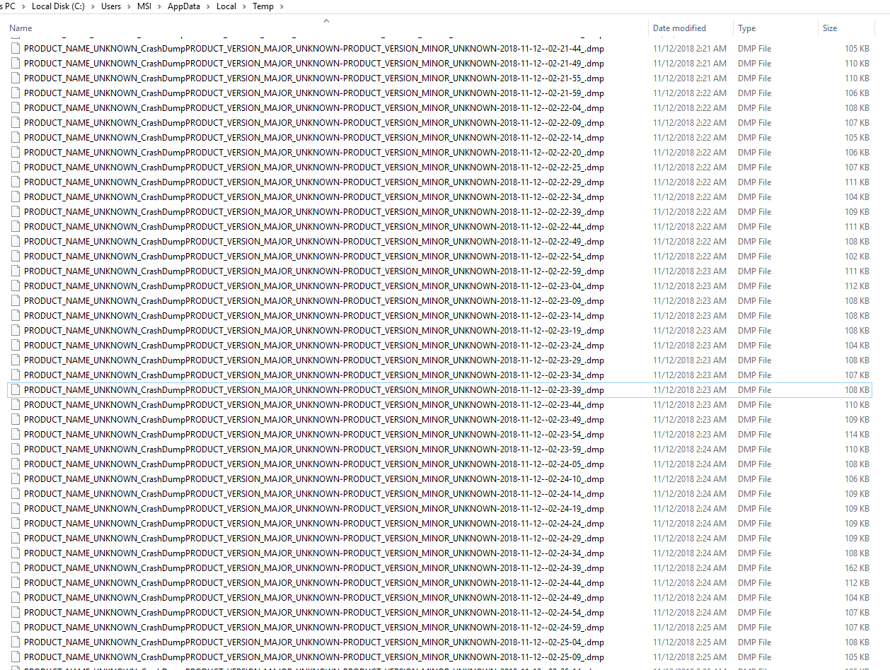 Window auto creates .dmp file on temp folder every 5 seconds ...
